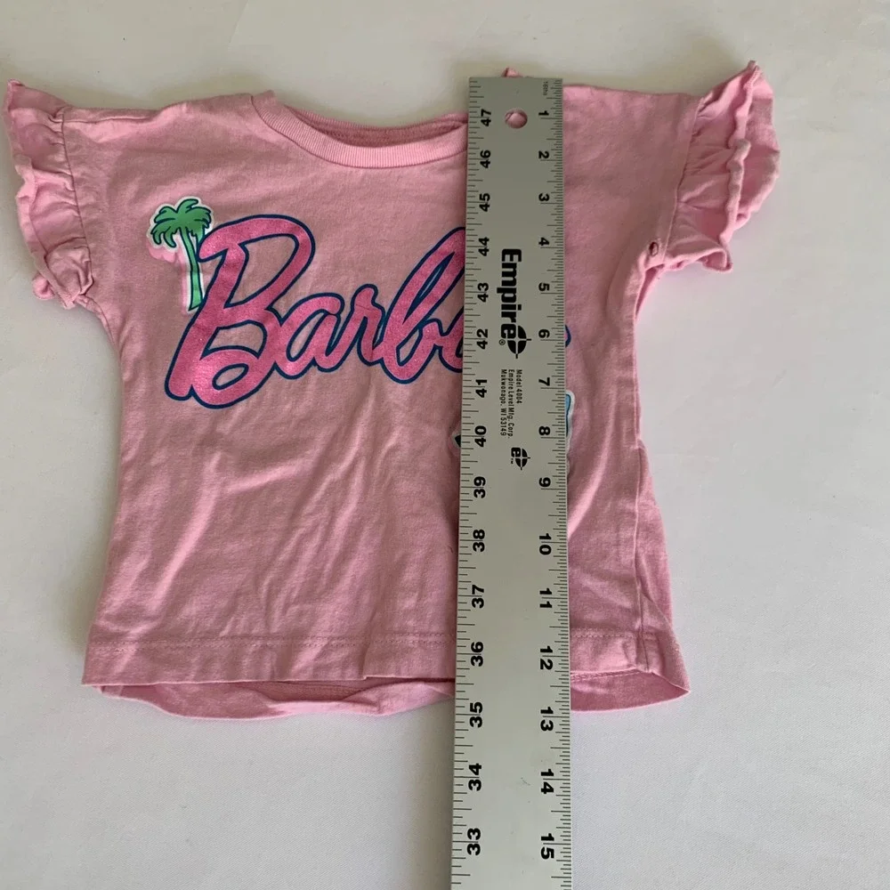 Barbie Shirt Girls 18M Pink Ruffle Sleeve Graphic Tee Roller Skate Mattel Preppy